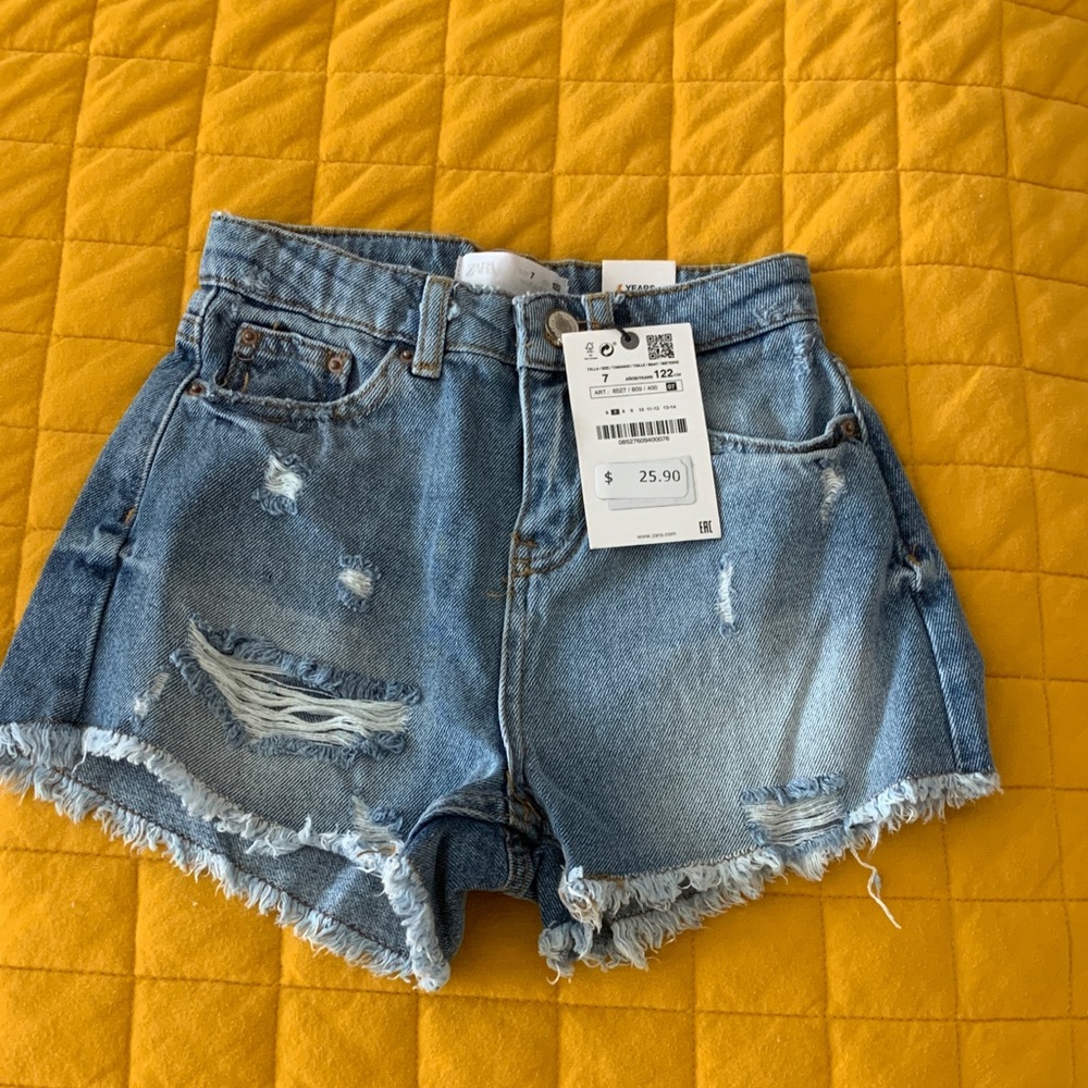 Zara Blue Distressed Jean Shorts